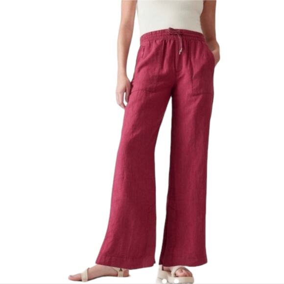 Athleta‎ Retreat 100% Linen Wide Leg Pant Berry Elastic Tie Waist Plus Size 20 - Picture 1 of 16